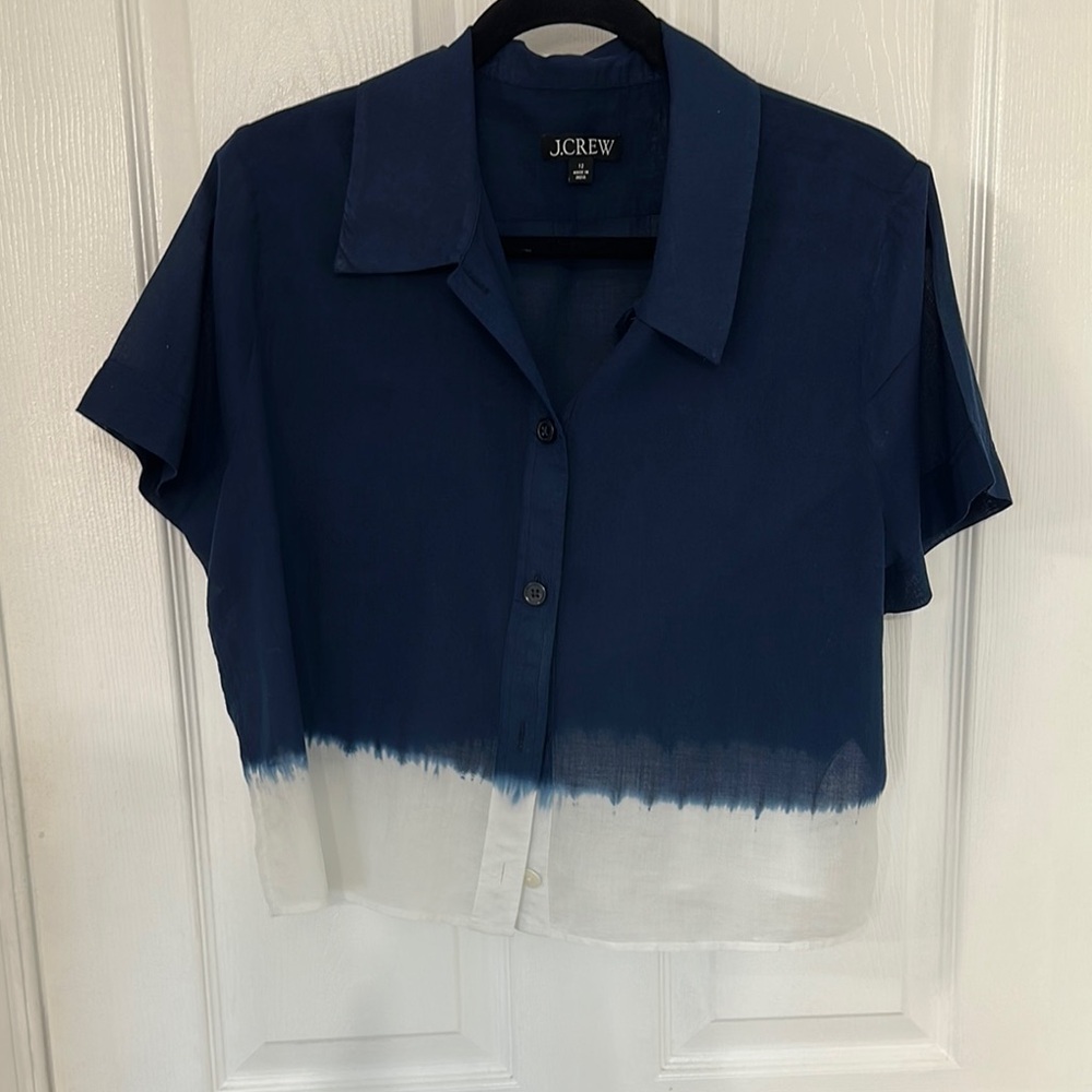 J. Crew Blue and White Cropped Shirt